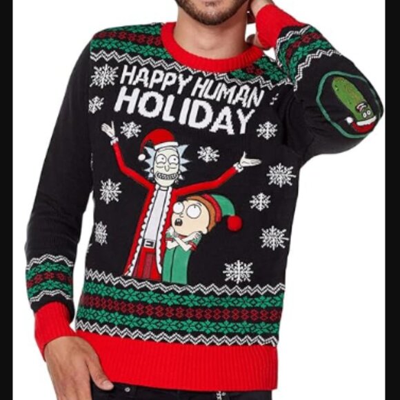Spencer's Rick & Morty Light Up Workshop Sweater, Men's Size L - Black/Red - Picture 1 of 14